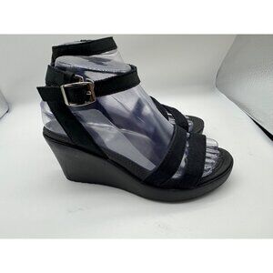 Crocs Black Leigh Wedge Strappy Sandal Shoe 11382 Size w7